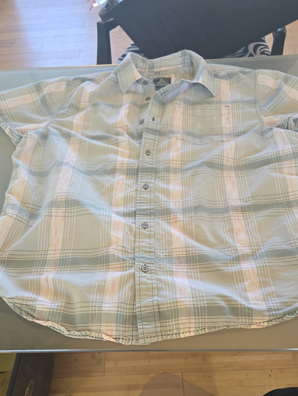 Prana Light Green Plaid Short-Sleeve Button-Down Shirt